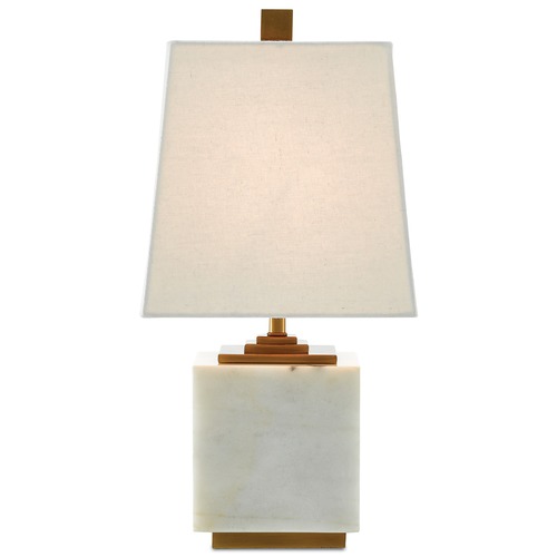 Currey and Company Lighting Currey and Company Annelore White Marble / Antique Brass Table Lamp with Square Shade 6000-0215