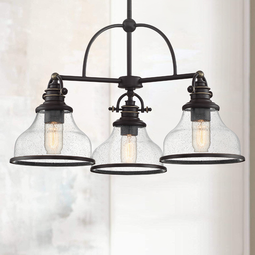 Quoizel Lighting Quoizel Grant Palladian Bronze 3-Light Chandelier with Clear Seeded Glass Shades GRTS5103PN