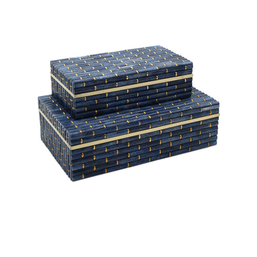 Midnight Bamboo Box Set of 2 in Blue & Brass by Currey & Company