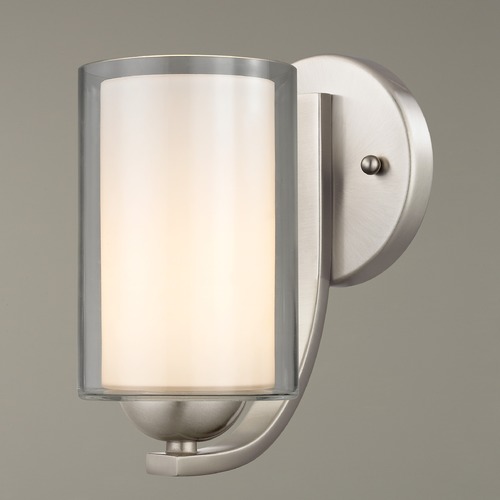 Modern Sconce Clear / Frosted White Glass Satin Nickel