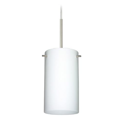 Besa Lighting Besa Lighting Stilo Satin Nickel LED Mini-Pendant Light with Cylindrical Shade 1BT-440407-LED-SN