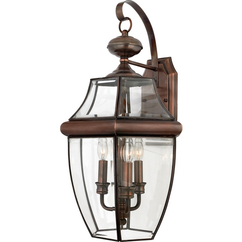 Quoizel Lighting Outdoor Wall Light with Clear Glass in Aged Copper Finish NY8318AC
