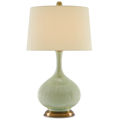 Currey and Company Lighting Currey and Company Cait Grass Green / Antique Brass Table Lamp with Drum Shade 6000-0218