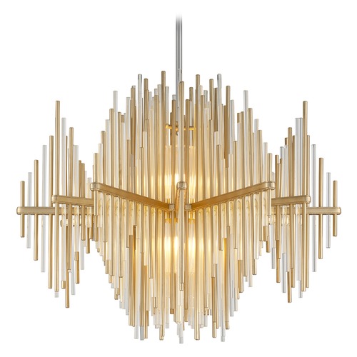 Theory LED Pendant in Gold Leaf & Stainless by Corbett Lighting