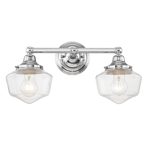 Design Classics Lighting Clear Glass Schoolhouse Bathroom Light Chrome 2 Light 17 Inch Length WC2-26 GF6-CL