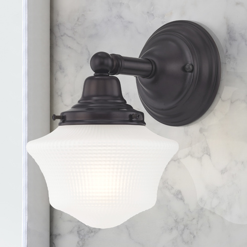 Prismatic Glass Schoolhouse Sconce Bronze 1 Light 6 Inch Width