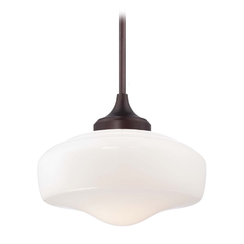 Drum Pendant with White Glass in Brushed Bronze by Minka Lavery