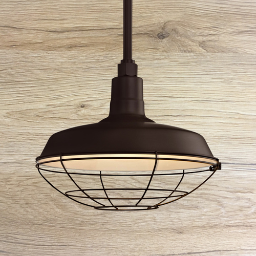 Bronze Pendant Barn Light with 14-Inch Caged Shade