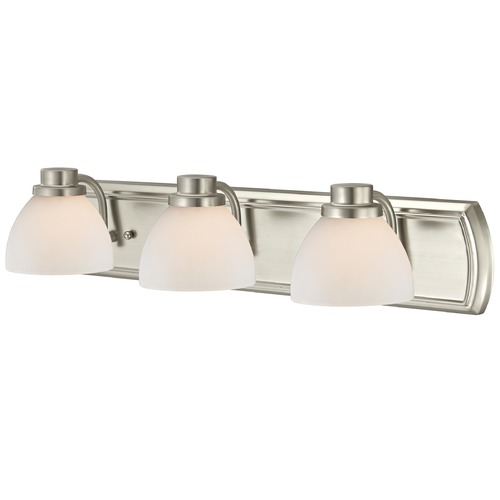 Design Classics Lighting 3-Light Bath Wall Light in Satin Nickel with White Dome Glass 1203-09 GL1033-WH
