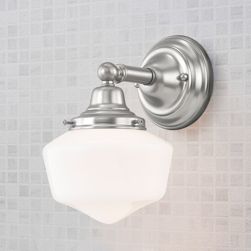 Design Classics Lighting Schoolhouse Sconce Satin Nickel White Opal Glass 1 Light 6 Inch Width WC1-09 GF6