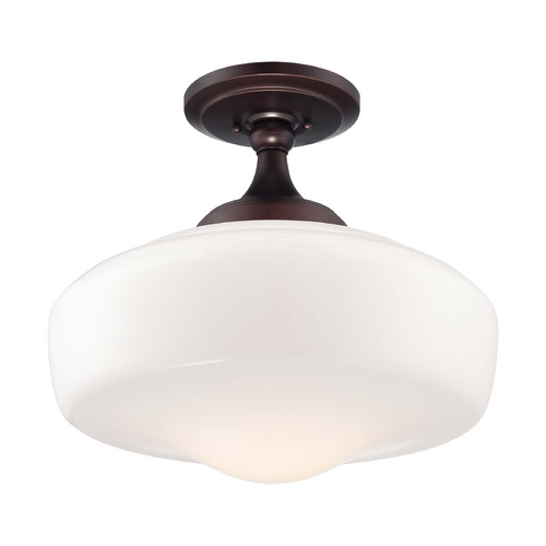 Semi-Flush Mount with White Glass in Brushed Bronze by Minka Lavery