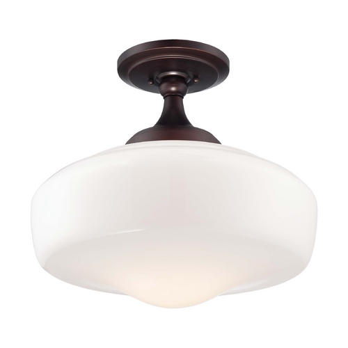 Minka Lavery Semi-Flush Mount with White Glass in Brushed Bronze by Minka Lavery 2259-576