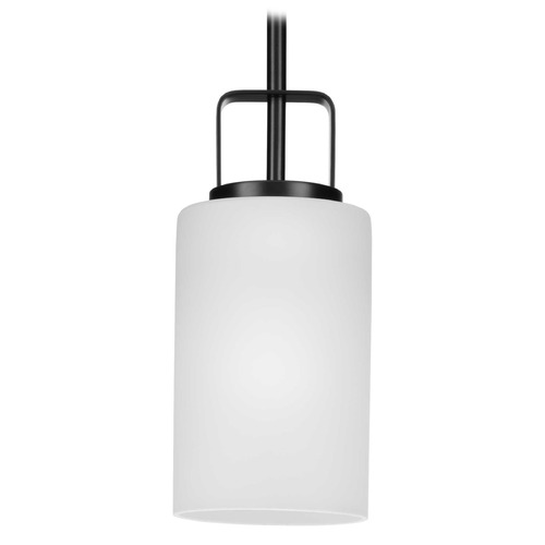 Progress Lighting League Matte Black Mini-Pendant Light with Cylindrical Shade