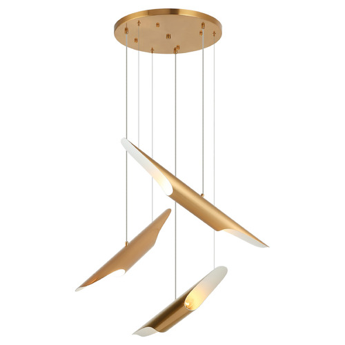 Matteo Lighting Stylus Aged Gold Brass Multi-Light Pendant with Cylindrical Shade