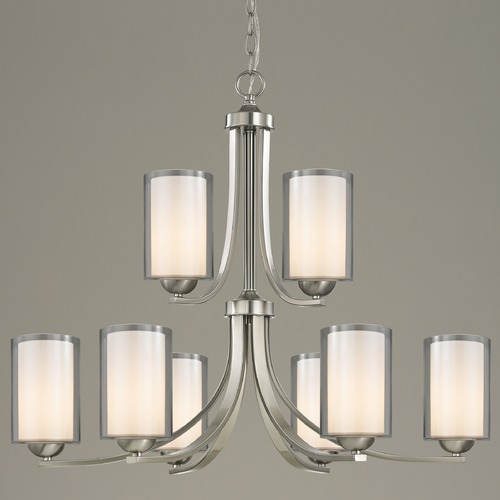 Design Classics Lighting Dalton 9-Light Chandelier in Nickel with White and Clear Glass 586-09 GL1061 GL1040C