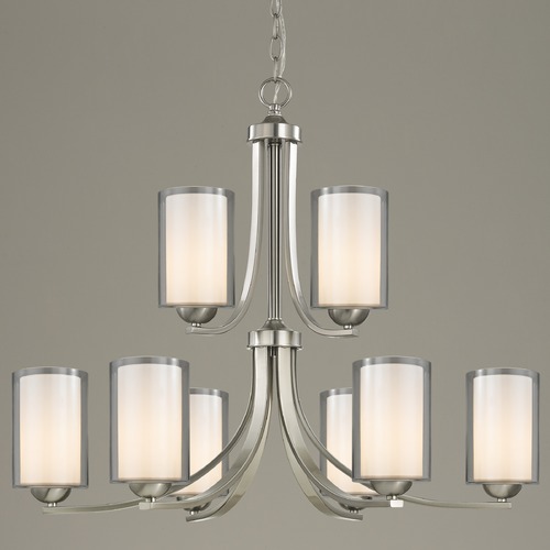 Dalton 9-Light Chandelier in Nickel with White and Clear Glass