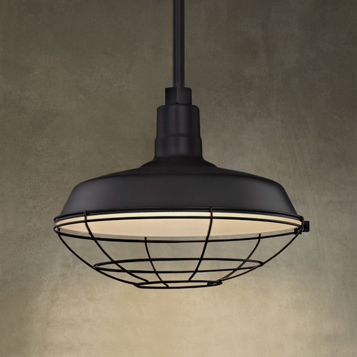 Black Pendant Barn Light with 14-Inch Caged Shade