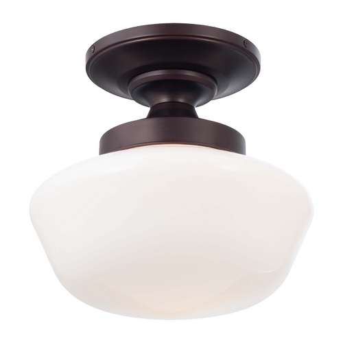 Semi-Flush Mount with White Glass in Brushed Bronze by Minka Lavery