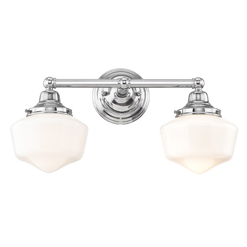 Schoolhouse Bathroom Light Chrome White Opal Glass 2 Light 17 Inch Length