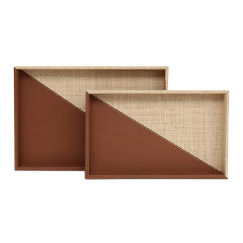 Currey and Company Leather & Raffia Brown / Natural Tray