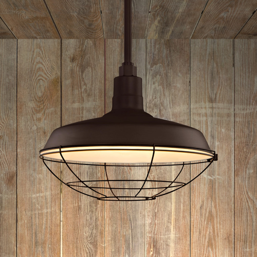 Recesso Lighting by Dolan Designs Bronze Pendant Barn Light with 16-Inch Caged Shade BL-STM-BZ/BL-SH16-BZ/BL-CG16-BZ