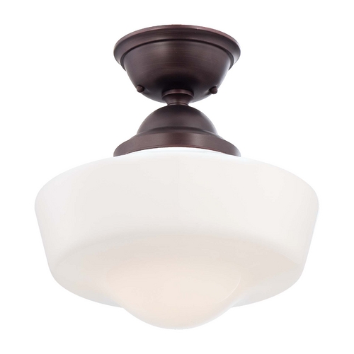 Semi-Flush Mount with White Glass in Brushed Bronze by Minka Lavery