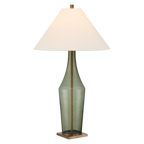 Currey and Company Olive Green & Antique Brass Table Lamp with Empire Shade