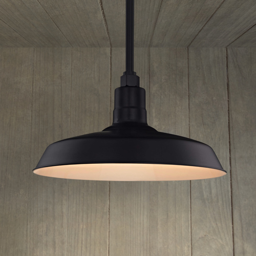 Recesso Lighting by Dolan Designs Black Pendant Barn Light with 16-Inch Shade BL-STM-BLK/BL-SH16-BLK