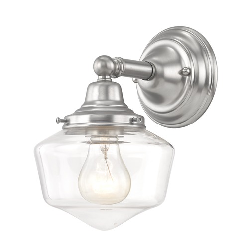 Design Classics Lighting Clear Glass Schoolhouse Sconce Satin Nickel 1 Light 6 Inch Width WC1-09 GF6-CL