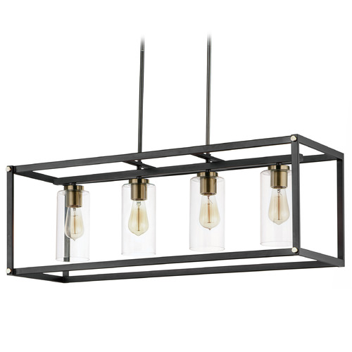 Maxim Lighting Capitol Black & Antique Brass Island Light with Cylindrical Shade