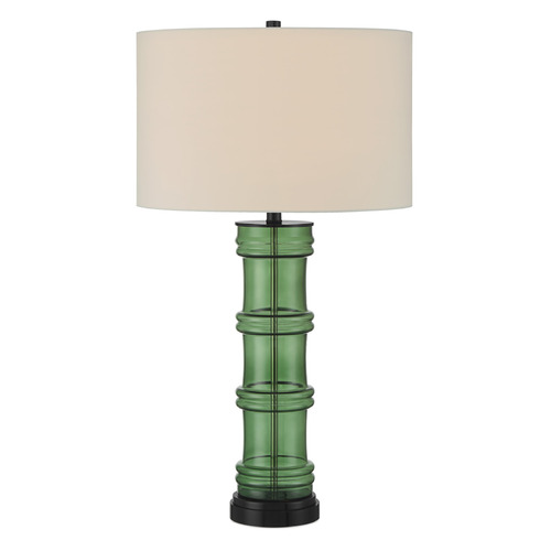Currey and Company Balsam Green & Glossy Black Table Lamp with Drum Shade