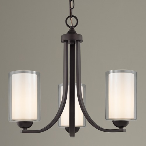 Design Classics Lighting Dalton 3-Light Chandelier in Bronze with White & Clear Cylinder Glass 5843-220 GL1061 GL1040C