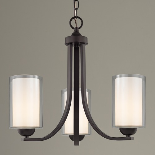 Dalton 3-Light Chandelier in Bronze with White & Clear Cylinder Glass