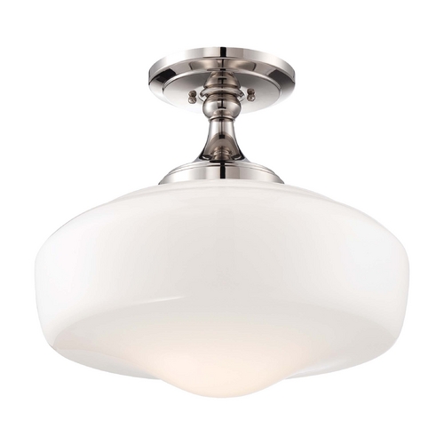 Semi-Flush Mount with White Glass in Polished Nickel by Minka Lavery