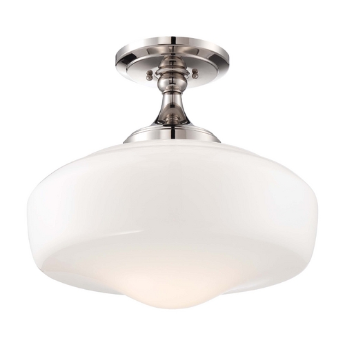 Minka Lavery Semi-Flush Mount with White Glass in Polished Nickel by Minka Lavery 2259-613