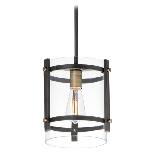 Maxim Lighting Capitol Black & Antique Brass Mini-Pendant Light with Cylindrical Shade