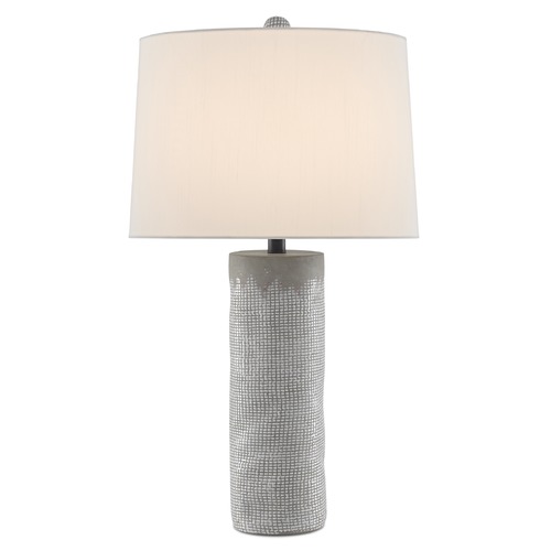 Currey and Company Lighting Currey and Company Perla Concrete / White / Satin Black Table Lamp with Drum Shade 6000-0487