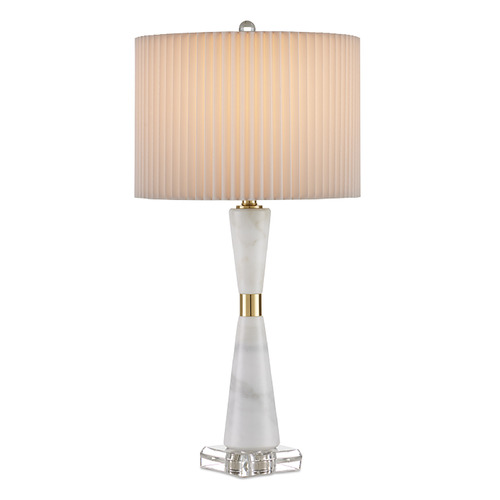 Currey and Company Edelmar White & Clear & Natural Brass Table Lamp with Drum Shade