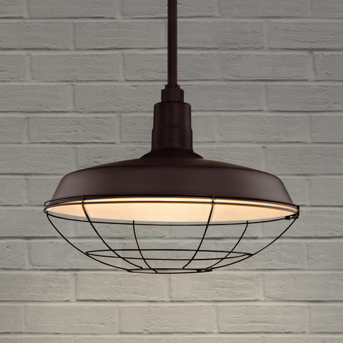 Recesso Lighting by Dolan Designs Bronze Pendant Barn Light with 18-Inch Caged Shade BL-STM-BZ/BL-SH18-BZ/BL-CG18-BZ