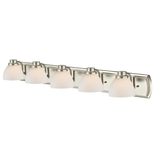 Design Classics Lighting 5-Light Bath Bar in Satin Nickel with White Dome Glass 1205-09 GL1033-WH