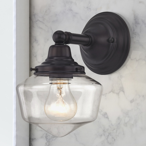 Clear Glass Schoolhouse Sconce Bronze 1 Light 6 Inch Width