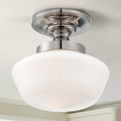 Semi-Flush Mount with White Glass in Polished Nickel by Minka Lavery