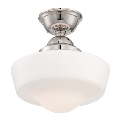 Semi-Flush Mount with White Glass in Polished Nickel by Minka Lavery