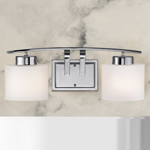 Chrome Bathroom Wall Light with White Oval Glass - Two Lights