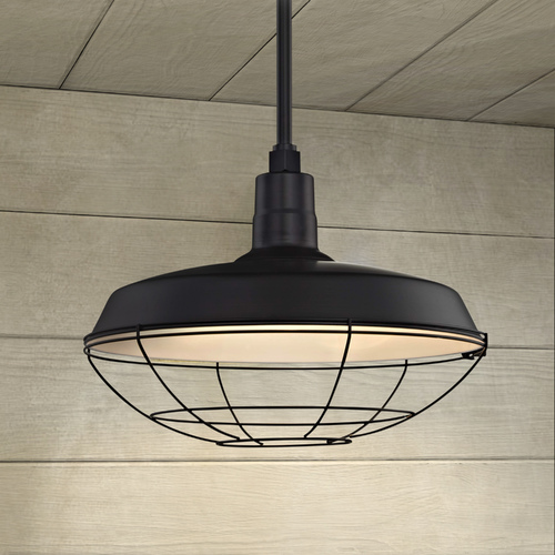 Black Pendant Barn Light with 18-Inch Caged Shade