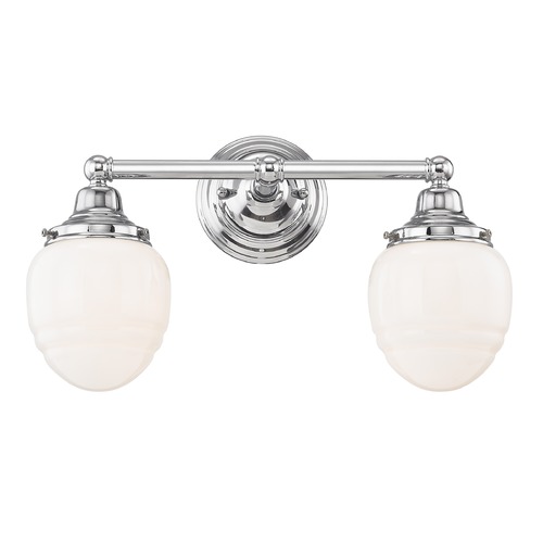 Schoolhouse Bathroom Light Chrome White Opal Glass 2 Light 15.75 Inch Length