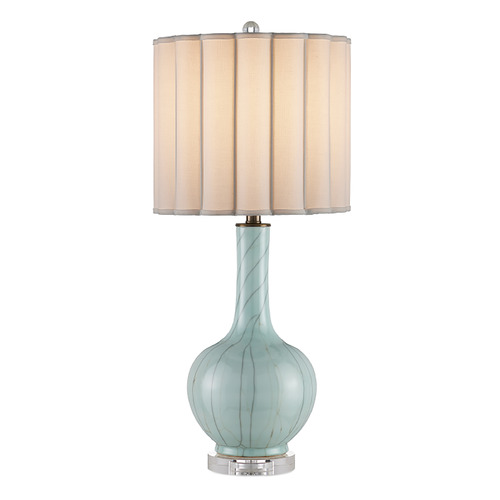 Currey and Company Celadon Crackle & Clear & Antique Brass Table Lamp with Scalloped Shade