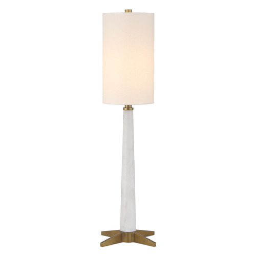 Currey and Company Lighting Currey and Company Munroe White & Antique Brass Table Lamp with Cylindrical Shade 6000-1016