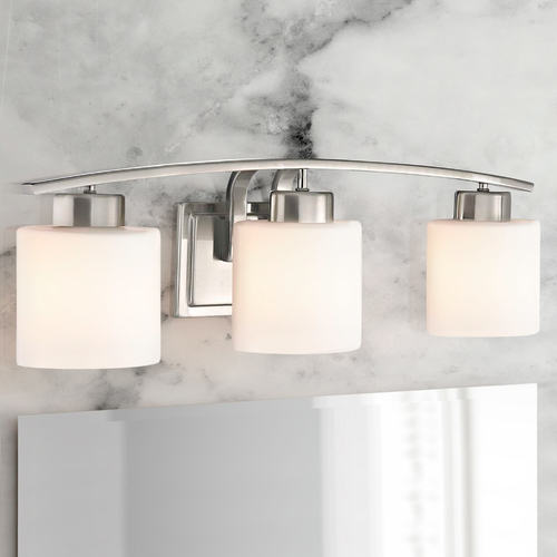 Design Classics Lighting Pearl 3-Light Satin Nickel Bathroom Wall Light with White Oval Glass 1383-09