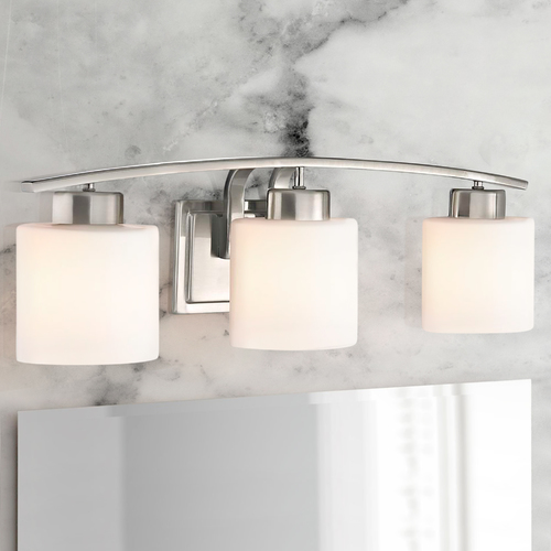 Pearl 3-Light Satin Nickel Bathroom Wall Light with White Oval Glass